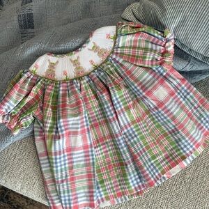 Plaid Baby Dress with Floral Embroidery